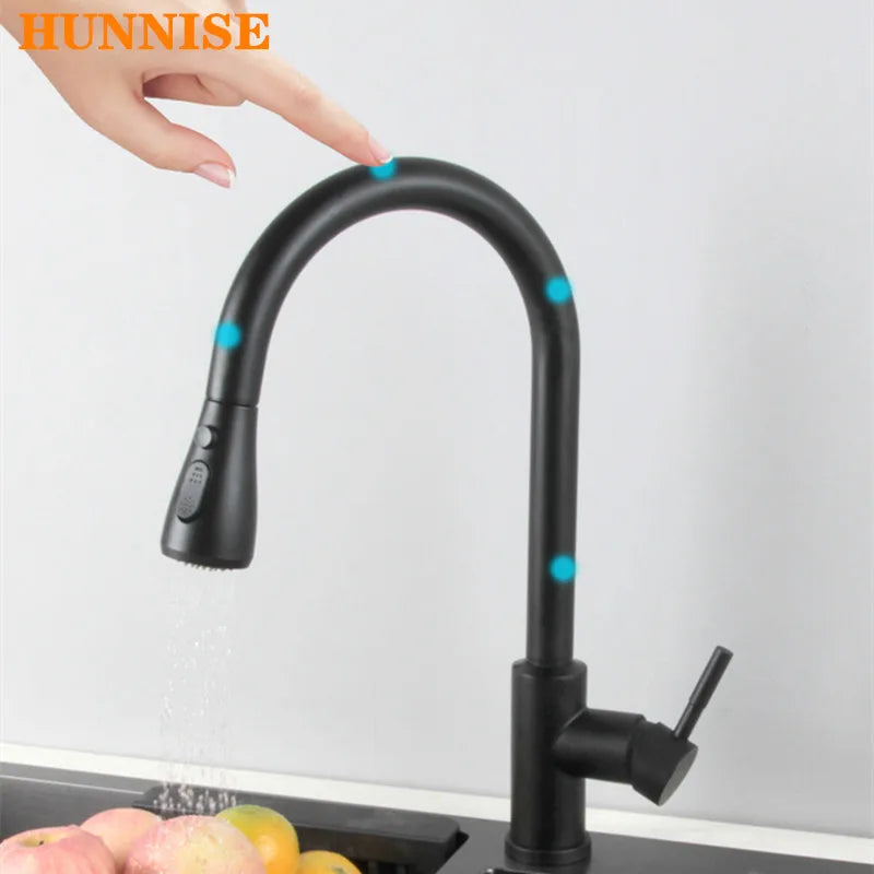 Touch Kitchen Faucet, Matte Black Pull Out Kitchen Faucet for Smart Sensor Kitchen Mixer Tap, Black Bronze Touch Kitchen Faucets