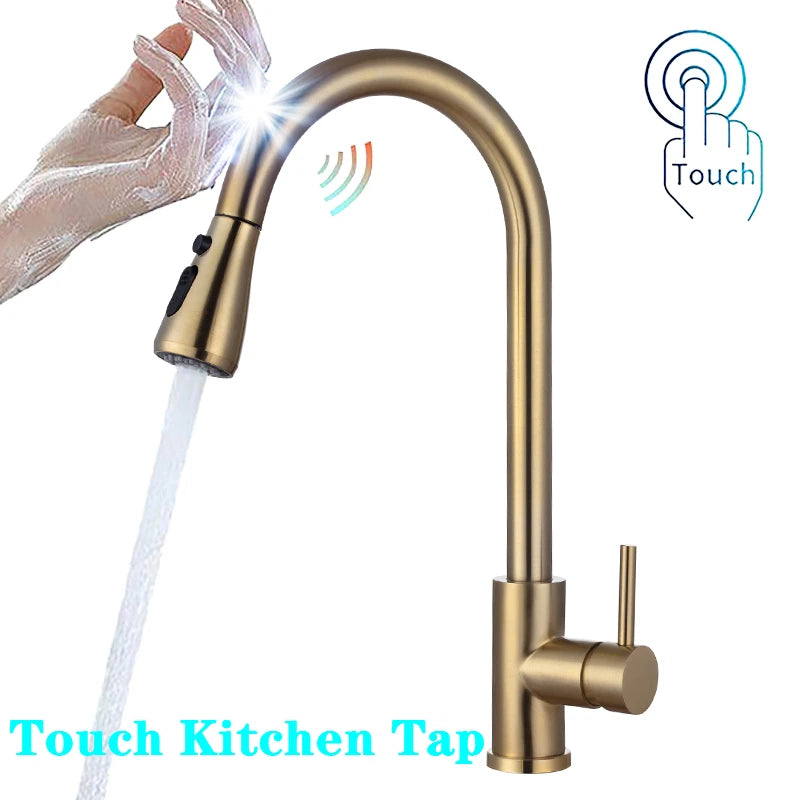 Touch Kitchen Faucet, Matte Black Pull Out Kitchen Faucet for Smart Sensor Kitchen Mixer Tap, Black Bronze Touch Kitchen Faucets