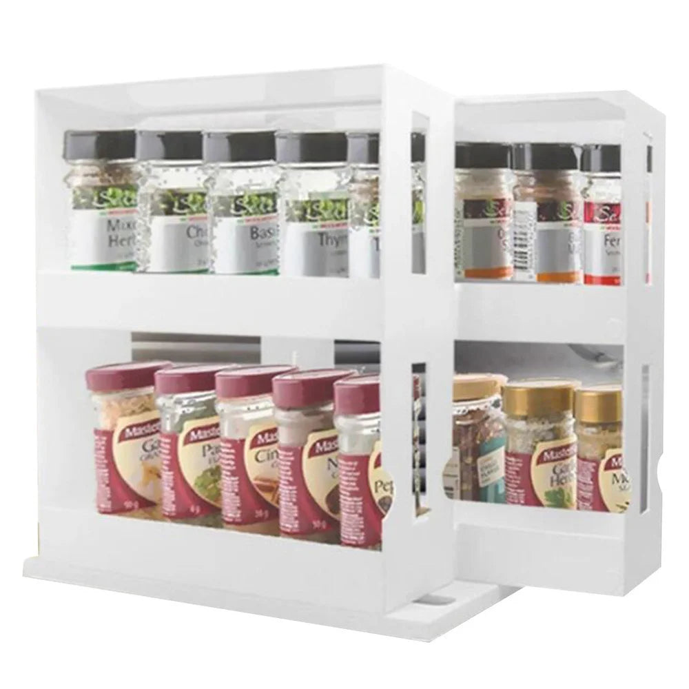 Multi-Function Rotating Storage Shelf Slide Kitchen Cabinet Cupboard Kitchen Storage Double Layer Kitchen Spice Organizer Rack