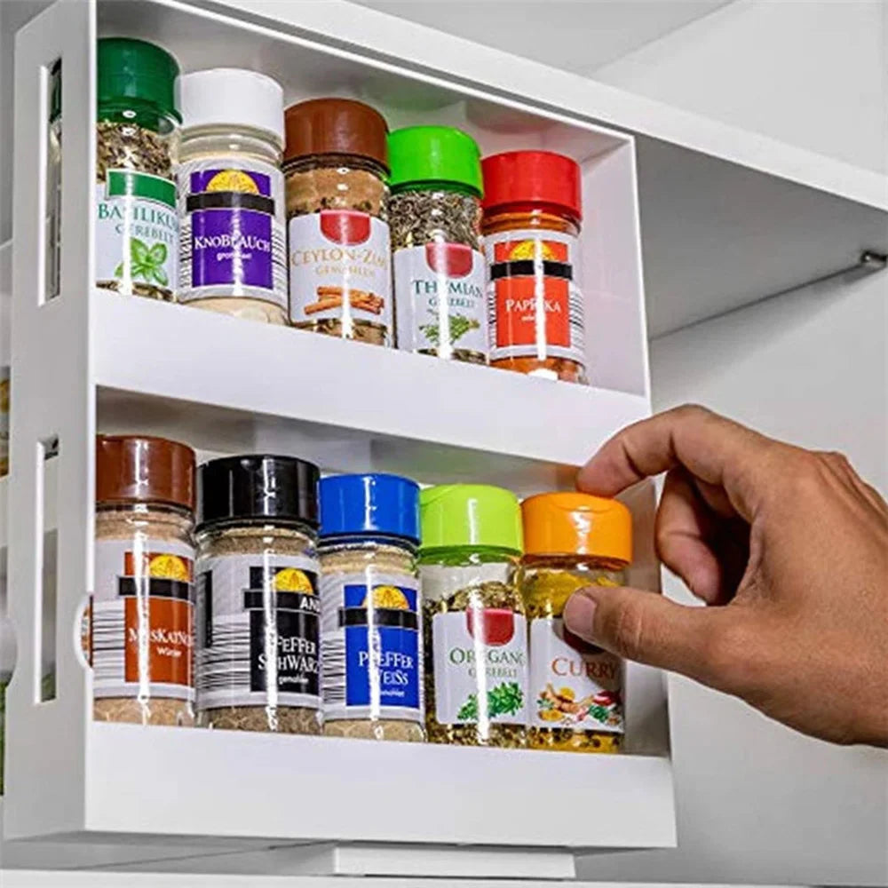 Multi-Function Rotating Storage Shelf Slide Kitchen Cabinet Cupboard Kitchen Storage Double Layer Kitchen Spice Organizer Rack