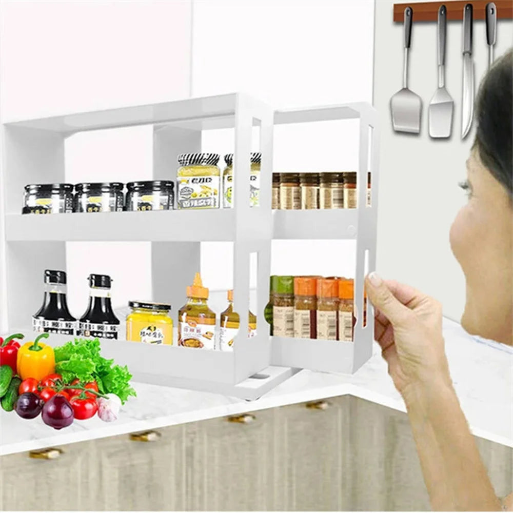 Multi-Function Rotating Storage Shelf Slide Kitchen Cabinet Cupboard Kitchen Storage Double Layer Kitchen Spice Organizer Rack